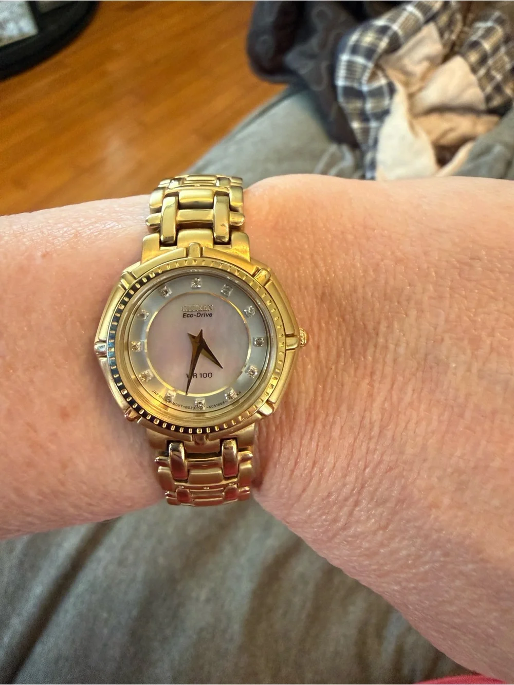 Citizen Gold Tone Watch with Mother-of-Pearl Dial and Crystal Markers